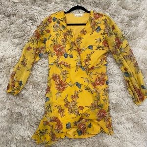 All In Favor Yellow Wrap Floral Dress